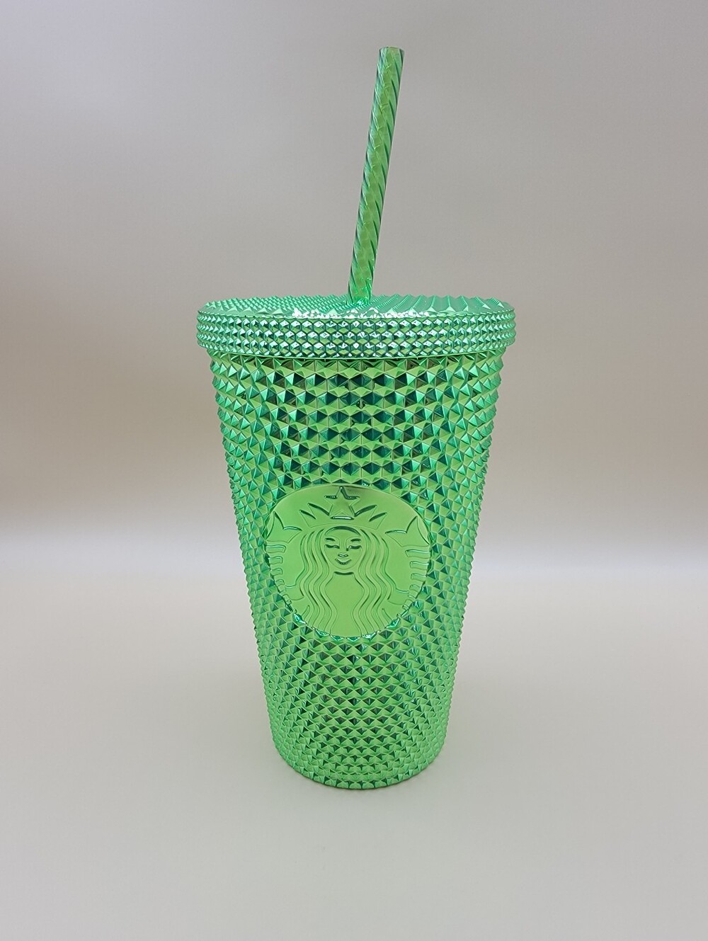 Starbucks 2023 Holiday Metallic Green Studded Grande Cold Drink Tumbler w/Straw